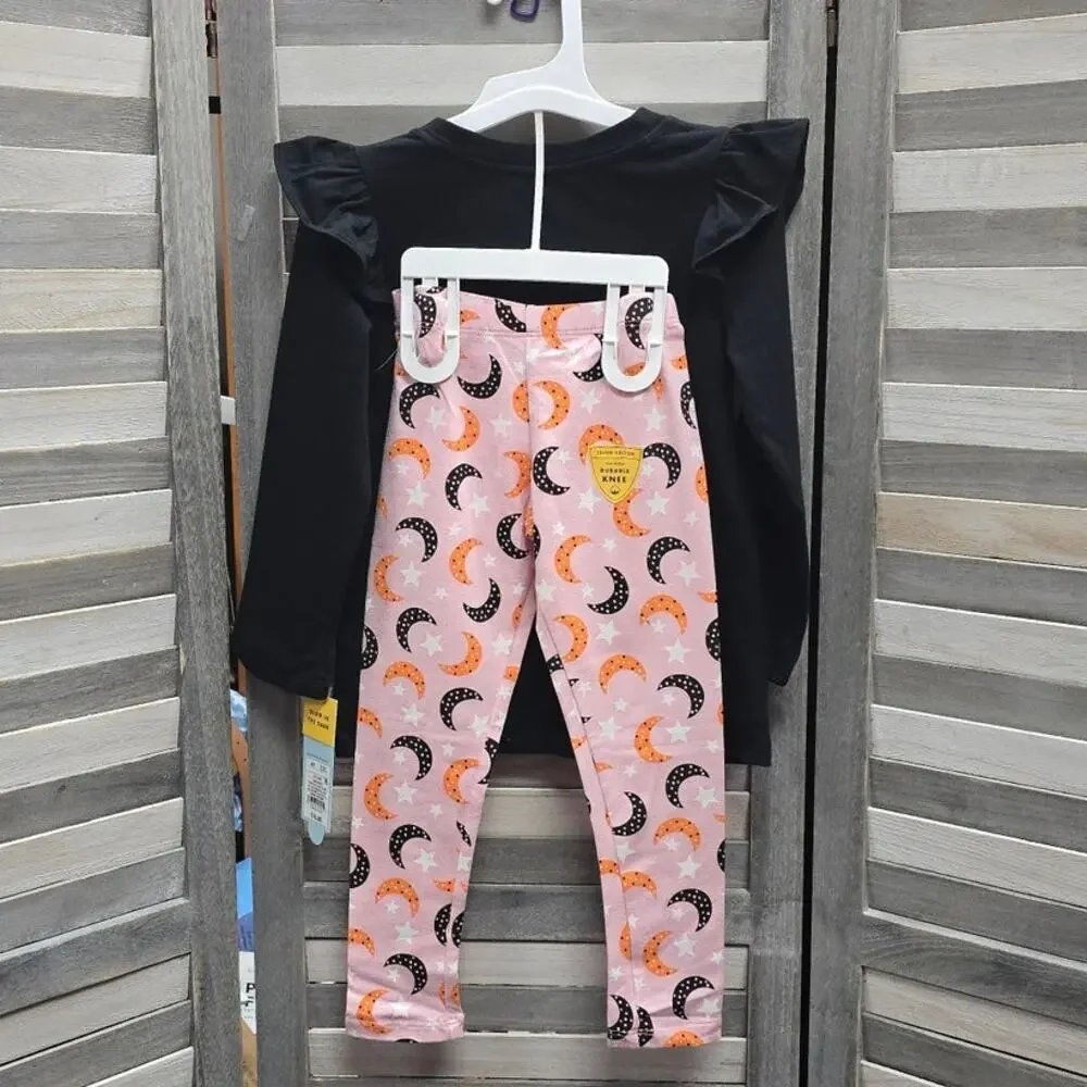 Girls Glow in the Dark Moon & Stars Halloween Outfit Shirt & Leggings Set | 4T